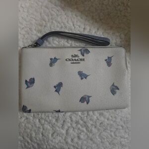 Coach White Wristlet with Bird Print